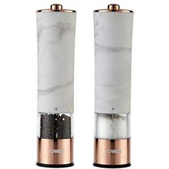 Molino Eléctrico de Sal y Pimienta con Luz LED, Mármol Blanco y Oro Rosa, Batería Operada - Tower T847005WR