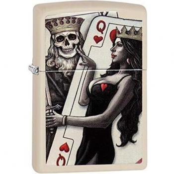 Zippo Mechero con Unisex cráneo Rey Reina Belleza, Crema Mate, Talla única