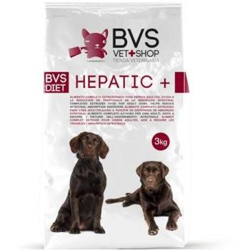 Alimento completo extrusionado Hepatic Plus Barakaldo Vet Shop para perros adultos con problemas hepáticos, disponible en presentaciones de 3 Kg y 2 X 15 Kg