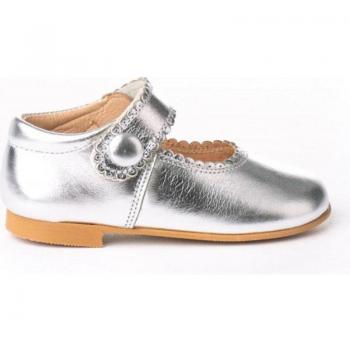 Zapatos tipo Merceditas para Niña Angelitos Modelo 1502 Piel Plata