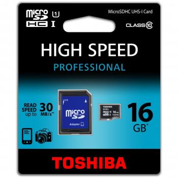 Toshiba MTFSD16GBC10 - Tarjeta de memoria micro SDHC UHS-I de 16 GB con adaptador