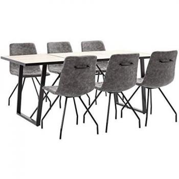 vidaXL Juego de Comedor 7 Piezas de Cuero Sintético Mobiliario Interior Casa Hogar Robusto Duradero Resistente Funcional Práctico Útil Marrón Oscuro