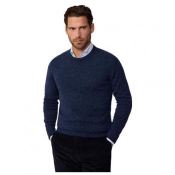Jersey de hombre cuello redondo de lana merino color azul marino (Mouline) - Hackett London