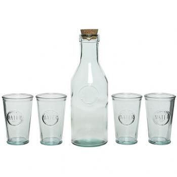 Set de Botella y 4 Vasos de Cristal Reciclado