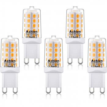 Bombillas LED G9 4W Azhien, 28W 33W 40W Equivalente de Luz Halógena, 2700K Lámparas LED Blancas Cálidas, 200-240V AC, Sin parpadeo, Sin Estroboscópico, 360 Grados, 450Lm, Paquete de 5