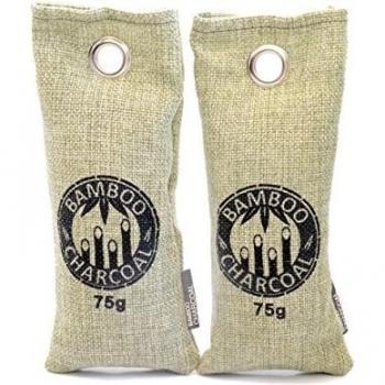 2 Refrescadores NATURALES de Aire de Bambú | Deshumidificador de Aire | Limpiador de aire para la Habitación, Cocina, Zapatos, Baño, Frigorífico, WC, Armarios | 2x75g Carbones Activos originales de MountainGoods
