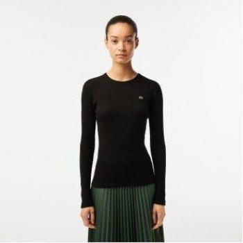 Camiseta Lacoste TF1692-00 para Mujer, Manga Larga Acanalada, Color Negro, de Algodón