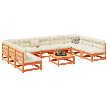 10-Piece Garden Sofa Set with Cushions in Wax Brown Solid Pine Wood