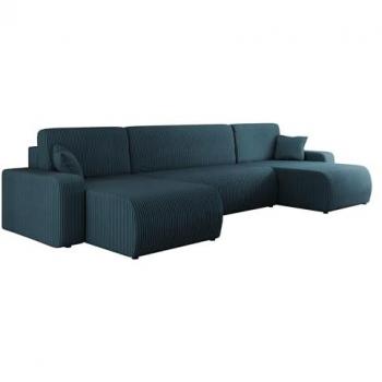 Sofá rinconero Shelton 103, azul, con función de descanso y caja de ropa de cama, dimensiones 312x145x82cm
