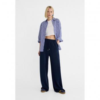 Soft-Touch Navy Blue Palazzo Trousers - Size L