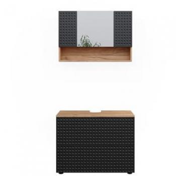 Conjunto de muebles de baño Irma, Antracita con lunares, 2 piezas, unidad base 80 cm