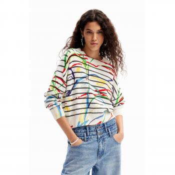 Desigual Chic Contrast Detail Crew Neck Sweater - S, Round-neck Knitwear, female, Multicolor, Size: S Contrast Print Crew Neck Sweater