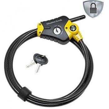 Master Lock 8433EURD Cable Antirrobo, Ajustable, Llave, óptimo para Asegurar Equipo Deportivo, Instrumentos, Muebles de Jardin, Negro, 30 cm a 1.8 m