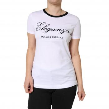 Eleganza Print White Cotton T-Shirt for Women - Size L/XL