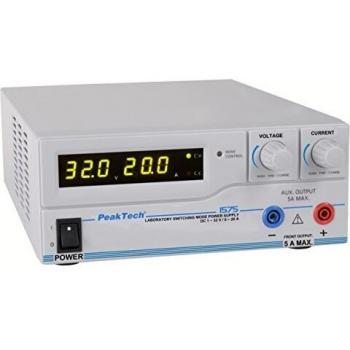 PeakTech 1575 – Fuente de alimentación DC 1-32V / 0-20A con USB, pantalla LED, fuentes de conmutación DC, 3 preajustes definidos por el usuario, protección contra sobrecarga 200~240 V AC