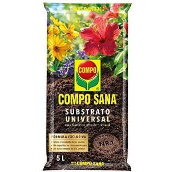 Compo Sana Substrato Universal de calidad para macetas con 12 semanas de abono para plantas de interior, terraza y jardín, Substrato de cultivo, 5 L, 37 x 23 x 5.5 cm, 8.41106E+12