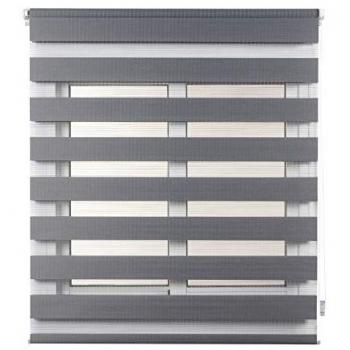 Estor Noche y Día Easyfix Plata 90x180 cm, Doble Tejido, Alta Privacidad, Instalación Sin Taladrar para Ventanas Abatibles