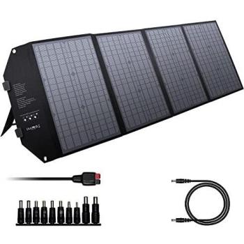 powkey 100W 18V Panel Solar Portátil, con Tipo C, USB C, 2 * QC3.0, salida de DC, Tecnología TIR-C, Paralelo y Plegable, para la mayoría de Generación Solar, Camping, Móviles y Portátiles
