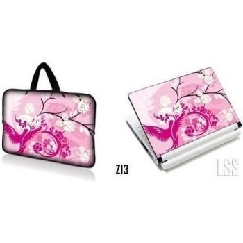 LSS & Macbook PRO Laptop Sleeve Bag Carrying Case w/Hidden Handle & Matching Vinilo Adhesivo Para 8 9 10,2White Pink Roses Bird Floral