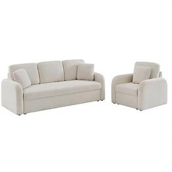 Sofá Redondo Acogedor de 3 Plazas + Sillón Individual en Tejido Borreguito - Conjunto Milano 4, 210x85x85 cm
