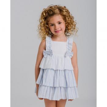 Vestido de tirantes con volantes en azul claro de algodón