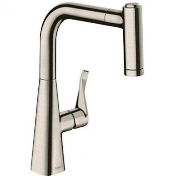 Hansgrohe 14834800 Metris Grifo de cocina con ducha extraíble, 220 mm, Acero inoxidable