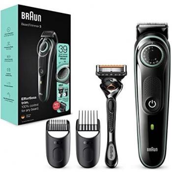 Braun BT3341 BeardTrimmer Recortadora de Barba con Dial de Precisión, Seco/Mojado, Recargable, Cuchilla Afilada de Larga Duración, Incluye 2 Accesor