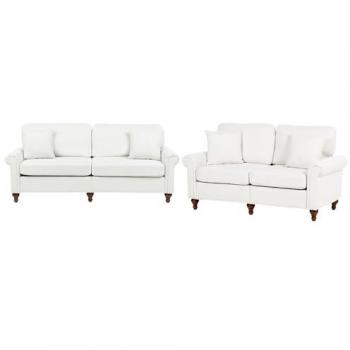 Conjunto de Sofás Modernos en Tela Blanca con Cojines, 2 y 3 Plazas, Estilo Contemporáneo Ginnerup