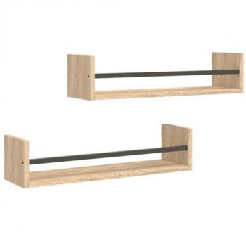 Estantes de pared con barras 2 piezas Roble Sonoma 60x16x14 cm
