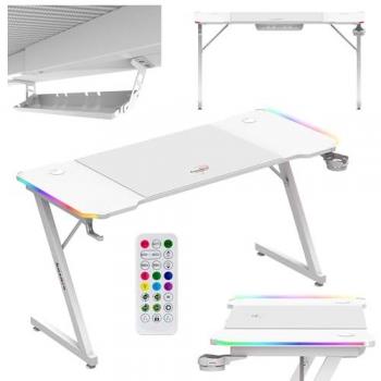 Escritorio Gaming Huzaro Hero 3.3 Blanco RGB con Iluminación LED, Alfombrilla XXL, Gancho para Auriculares y Soporte para Bebidas