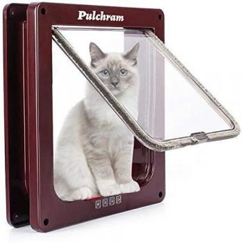 Pulchram Puerta de Mascota, Colgajo de Gato, Colgajo de Gato Magnético de 4 Vías, Colgajo de Gato/Perro con Túnel- 23 * 25 * 5.5cm Fácil de Instalar