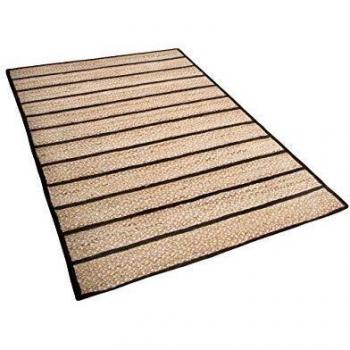 Alfombra de algodón y yute a rayas negro y beige 140 x 200 cm estilo rústico boho Karadona