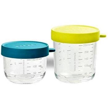 BÉABA Coffret de Pot de Conservation en Verre Bleu 150 ml/Néon 250 ml 2 Portions