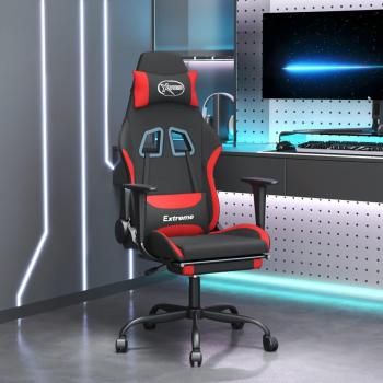 Gaming Chair with Massage and Footrest Black and Red Fabric