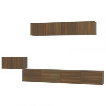 Set de muebles para TV 5 piezas madera contrachapada roble marrón