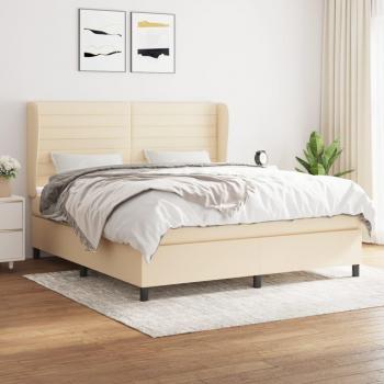 Cama box spring suave con colchón de tela color crema 180x200 cm