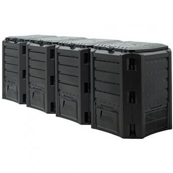 Compostador de Jardín Set de 2 Negro Total 261x72x83cm 1600L Resistente a la Intemperie