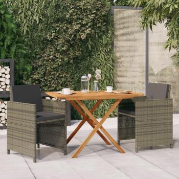 3-Piece Gray Garden Dining Set with Cushions