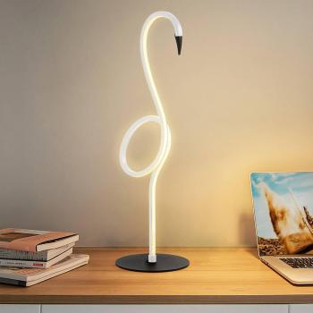 Lámpara de mesa LED Flamingo blanca, metal, 50 cm de altura
