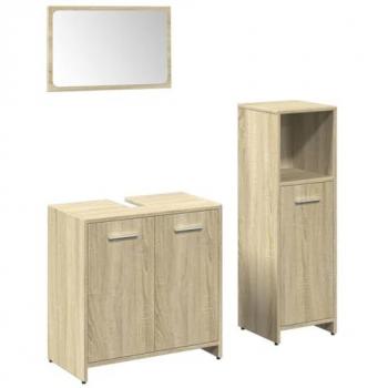 Set de muebles de baño 3 piezas madera contrachapada roble Sonoma