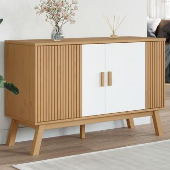 Armario Olden de madera maciza de pino blanco y marrón, dimensiones 114x43x73,5 cm