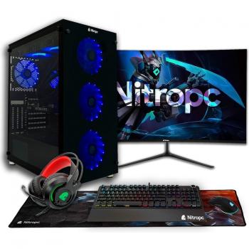 Nitropc Pack Platinum Gaming PC con AMD Ryzen 7 7700X, 32GB de RAM, 2TB SSD, tarjeta gráfica RTX 4060 de 8GB y monitor curvo de 27 FullHD