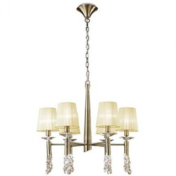 Lámpara colgante Tiffany 6+6 Bulbs E14 + G9, latón antiguo con pantalla crema y cristal transparente
