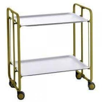 DON HIERRO - Carrito auxiliar con ruedas BAUHAUS armazón metálico color verde oliva, 2 bandejas.