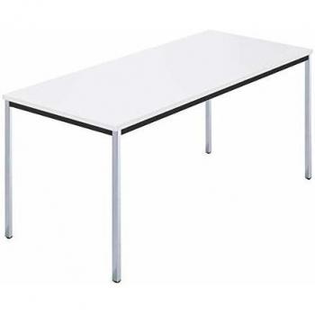 Mesa rectangular blanca con tubo cuadrado cromado 160x80 cm