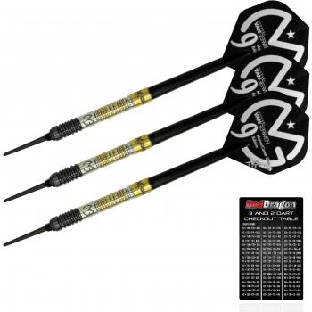 Michael Van Gerwen XQ Max Career Slam Edition 18g - 90% Dardos de Plastico con Plumas, eje de dardos, billetera & Red Dragon naipe