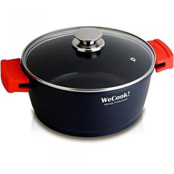 WECOOK! Ecostone Cazuela Alta Inducción con Tapa de Cristal 20 cm, Antiadherente XTRA DUPON Ecológico