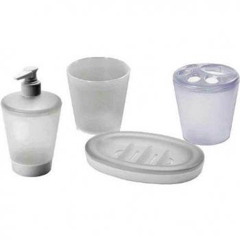 Juypal 989 - Set de Vasos con jabonera para encimera, 4 Piezas, Color Blanco