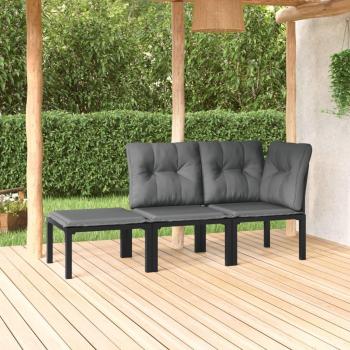 3 Piece Black and Grey Poly Rattan Garden Lounge Set