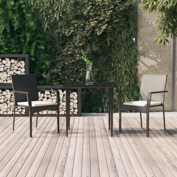 Juego de Comedor de Jardín Ratán Sintético Negro 3 Piezas con Cojines